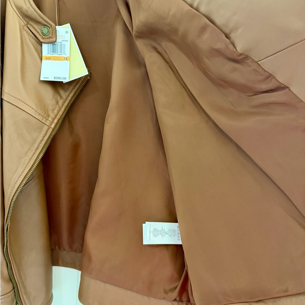 NWT Michael Kors Women's Lt. Brown Leather Jacket - Picture 3 of 5